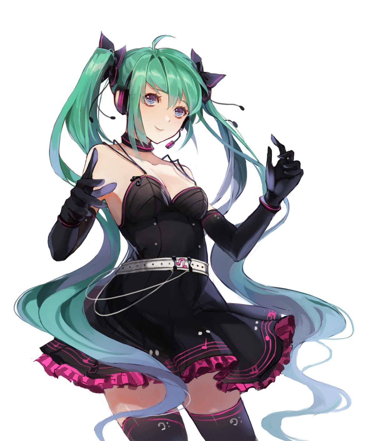 Limobok Vocaloid Hatsune Miku Cleavage Dress Headphones No Bra Thighhighs 351874 Yande Re